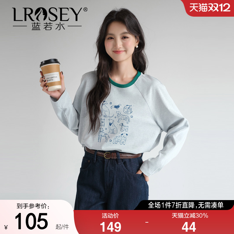蓝若水别致印花T恤宽松显瘦上衣