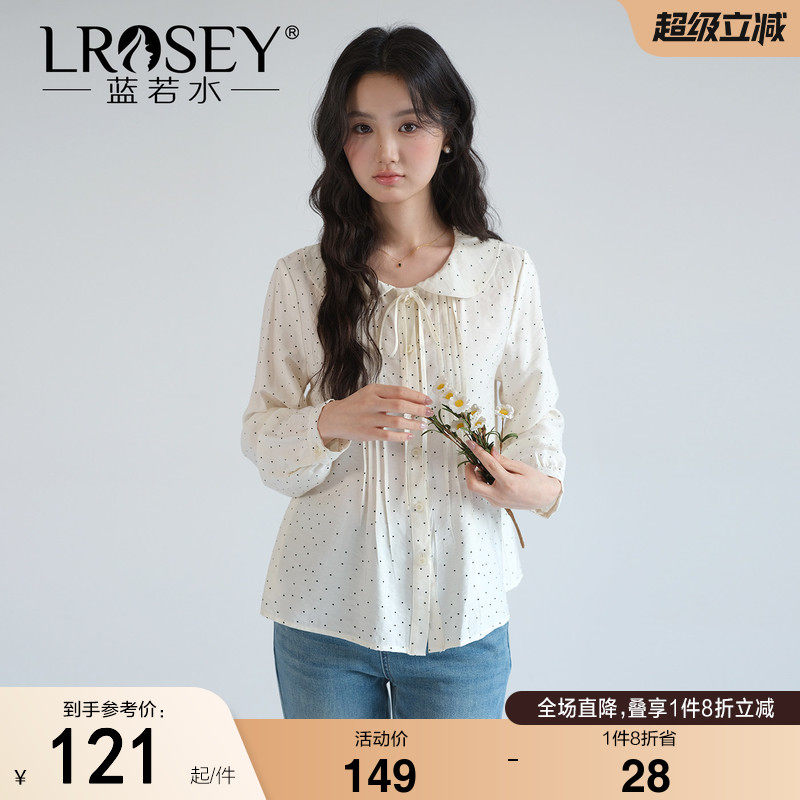 蓝若水大码女装系带娃娃领波点衬衫2026秋装新款胖MM显瘦甜美上衣