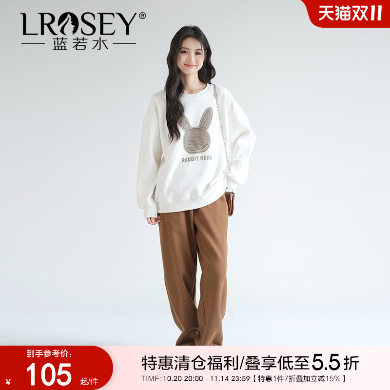 蓝若水保暖加绒卫衣减龄印花上衣