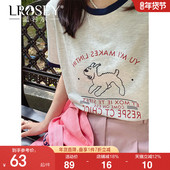 蓝若水大码 T恤ins 休闲显瘦短袖 女装 撞色日系卡通印花上衣胖mm夏装