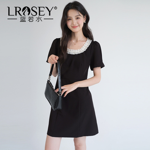 新款 钉珠花边U领连衣裙2026夏装 胖MM立体剪裁A字裙 女装 蓝若水大码