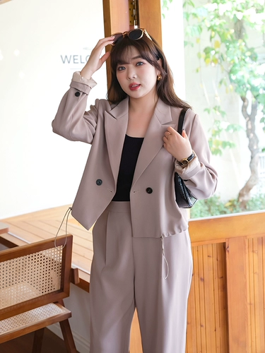 Весенний костюм, короткие штаны, комплект, большой размер, тренд сезона, высокая талия