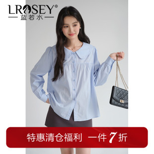 女装 新款 甜美娃娃领长袖 2026春装 气质宽松减龄上衣 衬衫 蓝若水大码