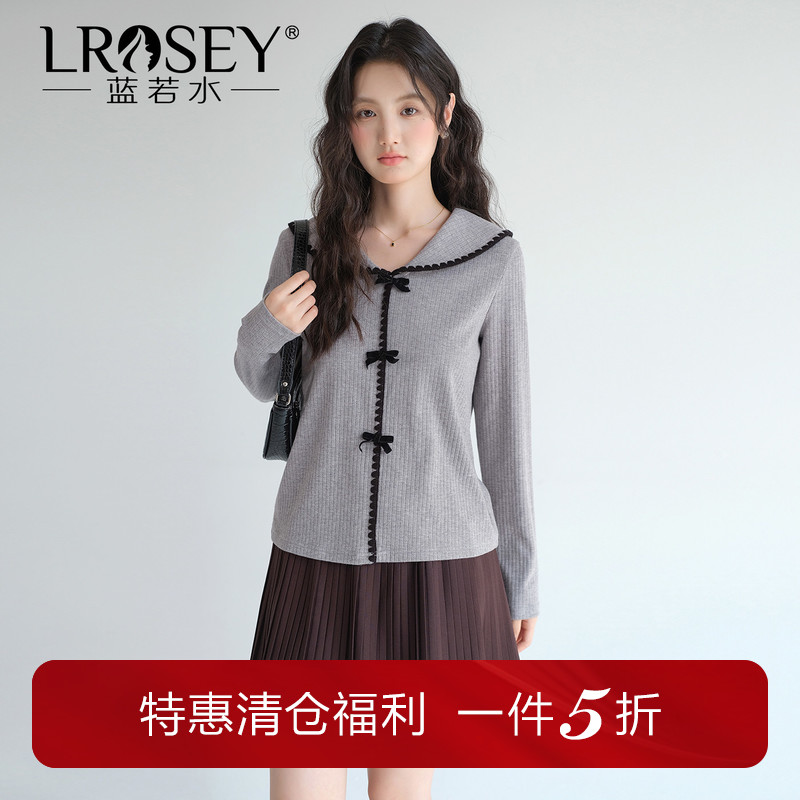 蓝若水韩系甜美蝴蝶结显瘦上衣图片