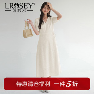 蓝若水大码女装法式气质V领茶歇裙胖mm夏装优雅时尚长款连衣裙