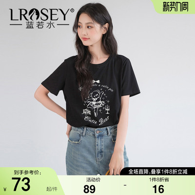 蓝若水卡通印花短袖T恤正肩上衣