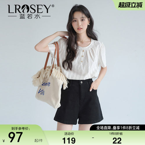 蓝若水时尚气质条纹短袖衬衫显瘦