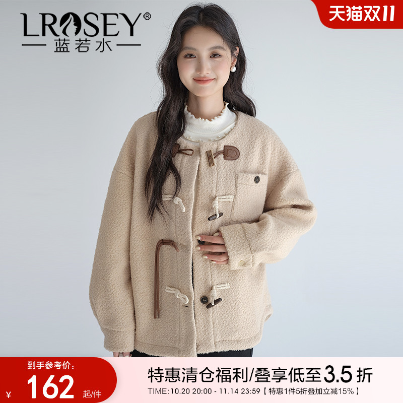 蓝若水牛角扣呢大衣宽松保暖外套