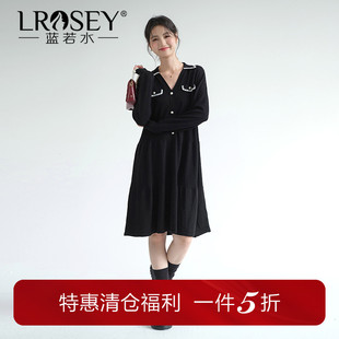 蓝若水大码女装小香风v领针织裙胖mm春季新款气质显瘦打底连衣裙