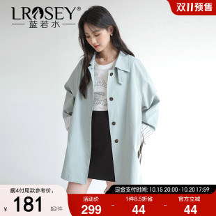 胖mm宽松中长款 蓝若水大码 新款 单排扣英伦风外套2025秋装 上衣 女装