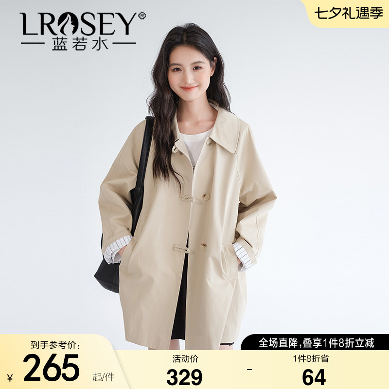 蓝若水大码女装简约时尚工装外套春装新款胖mm宽松中长款减龄大衣