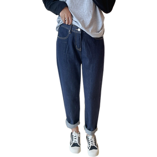 【清仓特惠】大码女装韩版高腰加绒牛仔裤胖MM春装宽松直筒阔腿裤