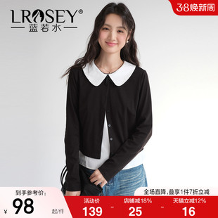 【小众拼接娃娃领小衫】蓝若水大码2026春装新款复古chic别致T恤