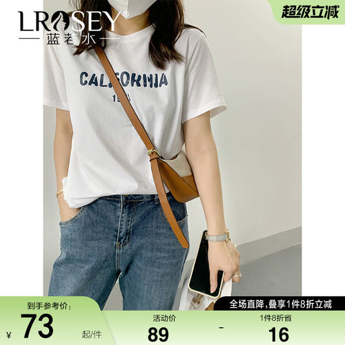 蓝若水字母印花宽松T恤美式上衣