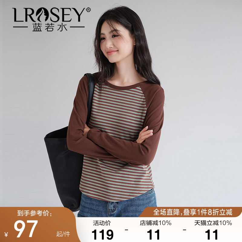 蓝若水休闲复古条纹内搭显瘦T恤