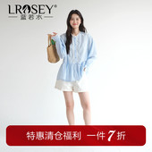 森系长袖 蓝若水大码 衬衣 胖mm2026春装 新款 女装 蕾丝拼接减龄衬衫