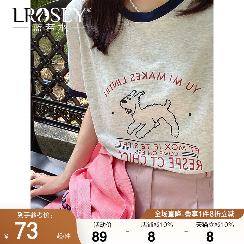 蓝若水印花T恤日系减龄上衣休闲