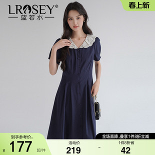 【复古蕾丝娃娃领连衣裙】蓝若水大码2026夏装新款气质收腰A字裙