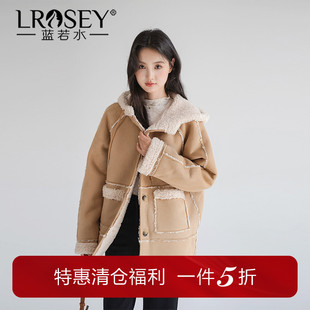 新款 冬装 蓝若水大码 保暖仿羊羔毛宽松大衣 皮毛一体连帽厚外套