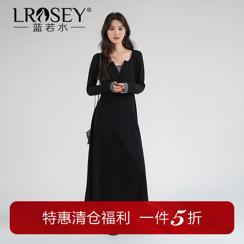 蓝若水假两件连衣裙修身显瘦长裙图片