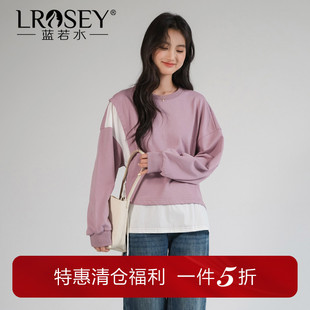 新款 设计感别致拼接卫衣胖mm春季 休闲宽松炸街上衣 女装 蓝若水大码
