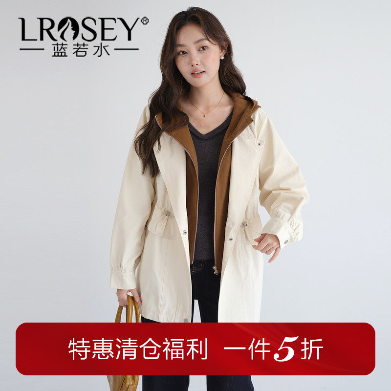 【假两件连帽工装外套】蓝若水大码2026春季新款抽绳收腰长款上衣