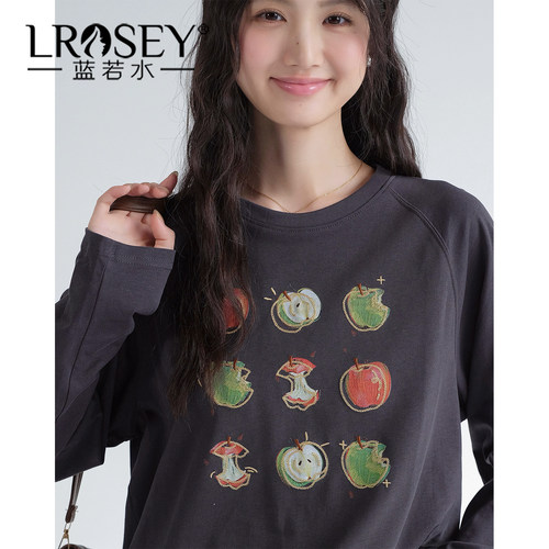 蓝若水休闲苹果印花显瘦上衣