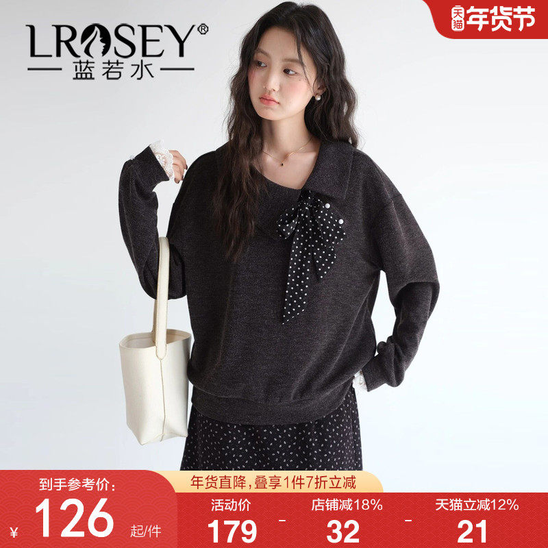 蓝若水大码女装波点蝴蝶结翻领针织衫2026春新款蕾丝拼接宽松上衣,女装/女士精品,大码内搭,淘宝优惠券,粉丝福利购,淘宝优惠卷