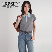 蓝若水大码 爽滑双纱全棉T恤胖MM撞色Polo领上衣 新款 女装 2026夏装