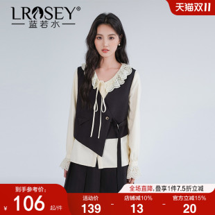 新品 蓝若水大码 V领叠穿马甲胖mm秋季 时尚 绑带显瘦外穿上衣 女装