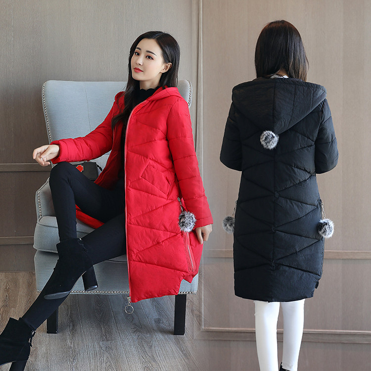 新款2025反季品保暖棉衣女中长款修身连帽毛球棉服女装加厚潮外套