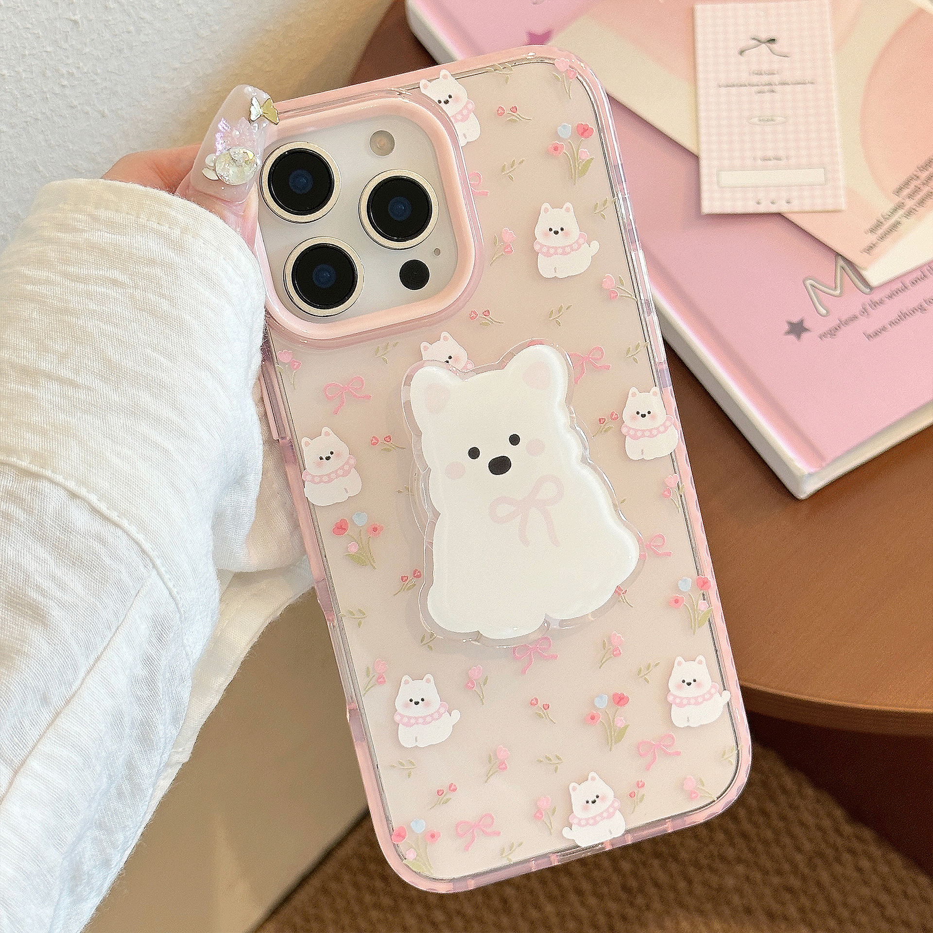 甜美卡通小狗支架iPhone15苹果16promax手机壳适用14小众13防摔11