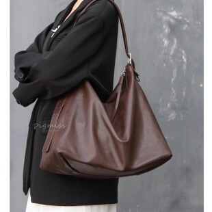 【PIGMISS】头层植鞣牛皮松弛感大容量托特通勤包单肩斜挎hobo包