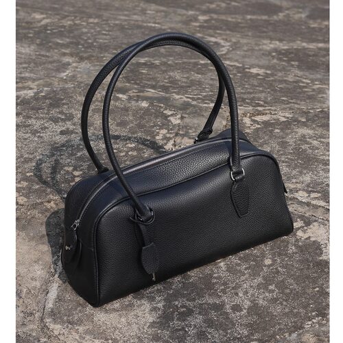 【PIGMISS】头层牛皮保龄球包女大容量通勤枕头包单肩腋下手提包