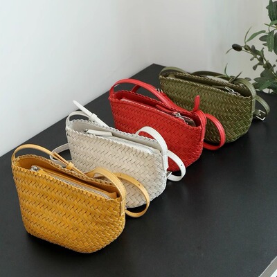 【PIGMISS】头层牛皮手工编织饺子包女单肩斜挎手机包百搭小包包