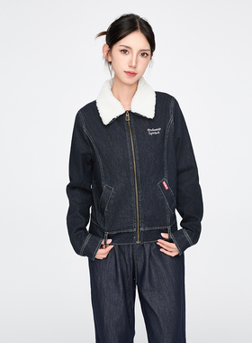 【Endweep官方店】复古翻领牛仔夹克女可拆卸毛领修身设计感外套