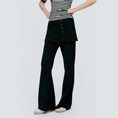 KSXN 女遮胯排扣屁帘设计感显瘦微弹百搭休闲裤 微喇修身 针织长裤