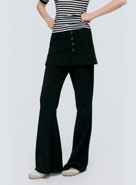 KSXN 微喇修身针织长裤女遮胯排扣屁帘设计感显瘦微弹百搭休闲裤