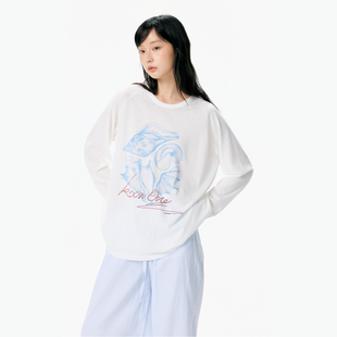 KSXN 海螺印花长袖T恤罩衫春夏季宽松轻薄透气凉感插肩袖百搭上衣