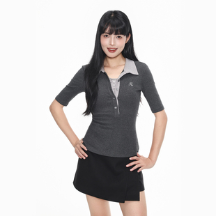 KSXN 撞色polo领假两件短袖夏季女款修身显瘦高级感百搭针织半袖