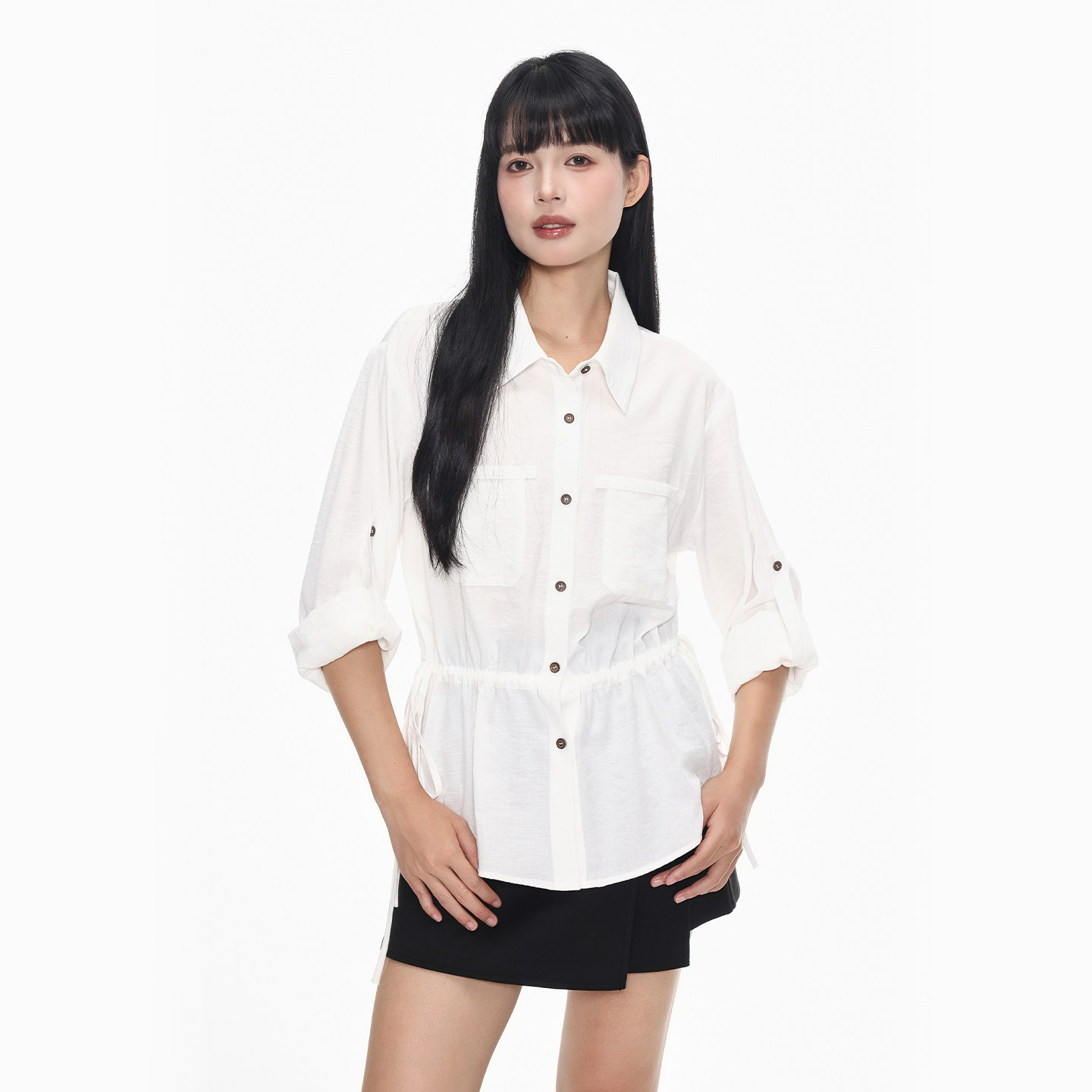 KSXN设计感松紧腰宽松衬衫长袖图片