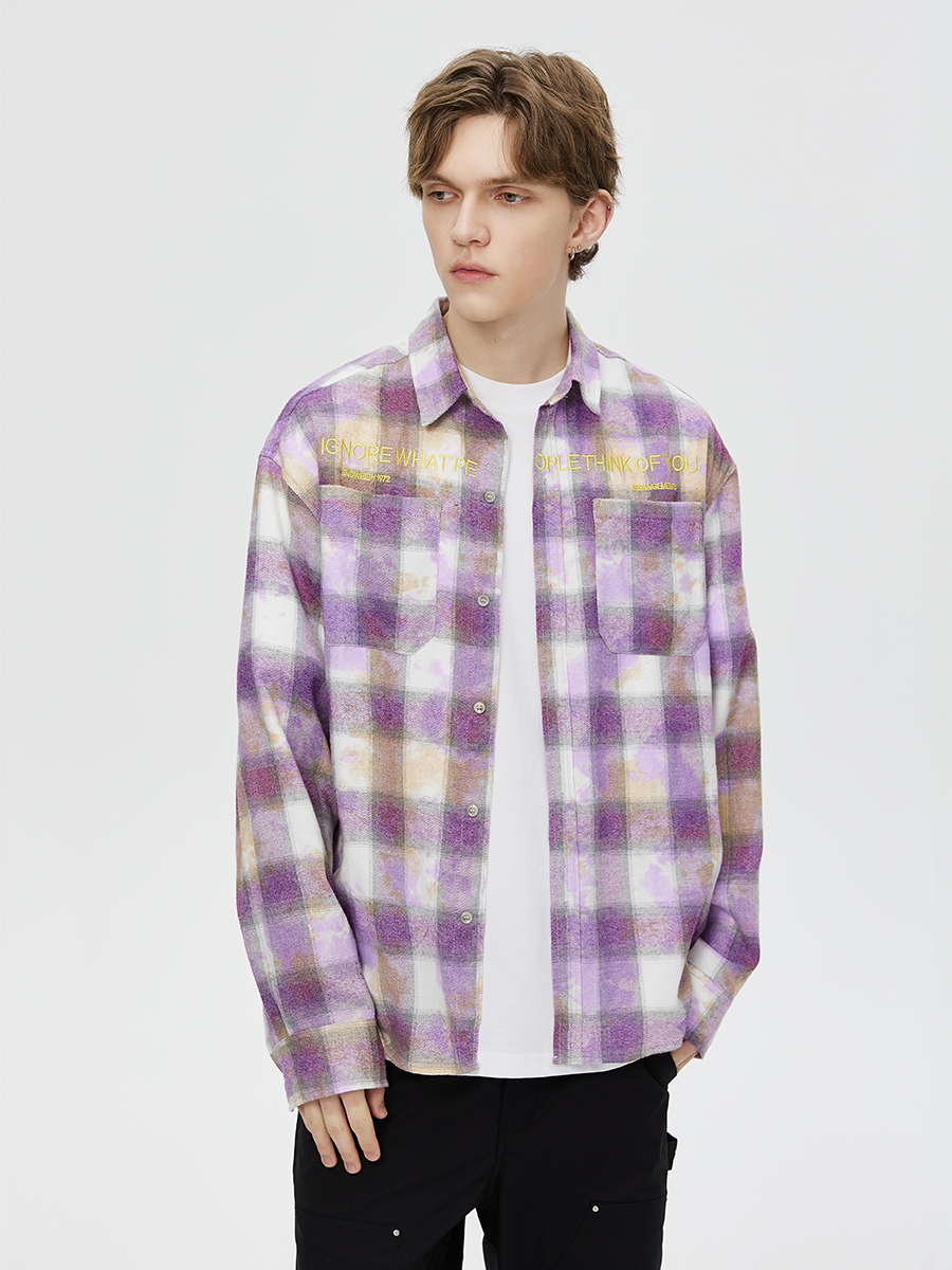 EndweepPOLP领长袖黄紫衬衫长袖