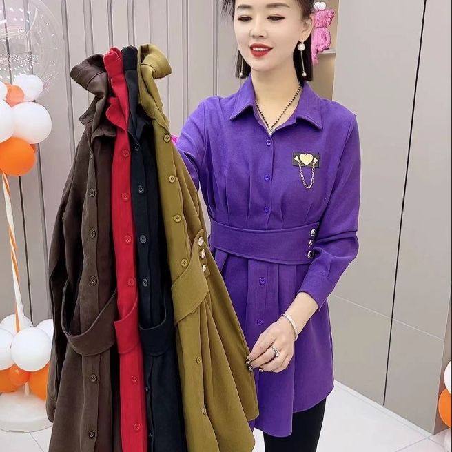 网红小婷婷爆款链条腰封扣子设计小众可外穿显瘦衬衫裙女