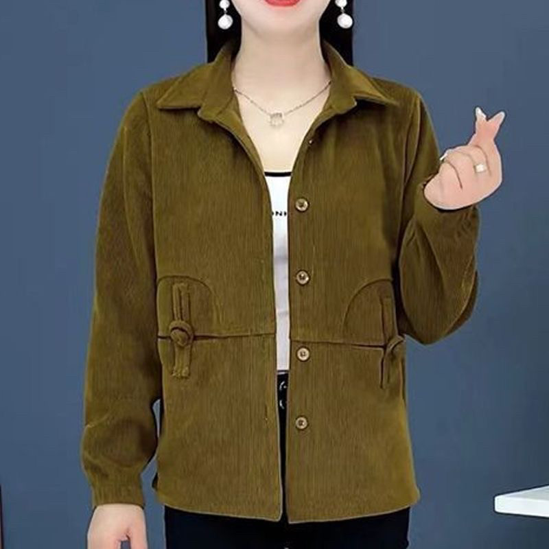 中年妈妈装灯芯绒外套女2024春秋高档大码上衣宽松时尚休闲上衣