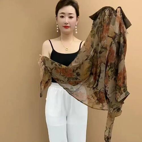 防晒衣女外穿夏季新款时尚高档淑女风花色衬衫女显瘦遮肚衬衣开衫