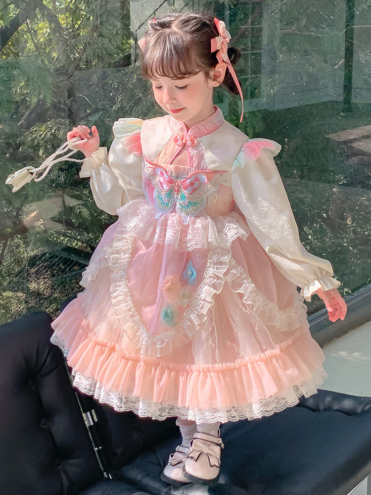 儿童洛丽塔公主裙女童萝莉塔裙子粉色女孩春秋装蓬蓬纱礼服连衣裙