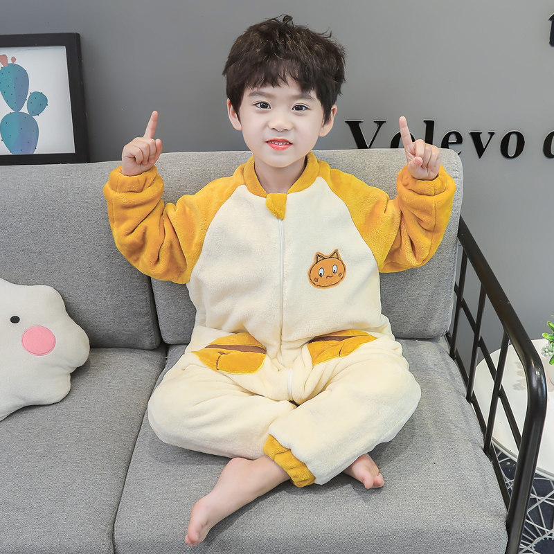 산호 벨벳 잠옷 가을 겨울 원피스 어린이 플란넬 침낭 소년 장난 꾸러기 어린이 겨울 플러스 벨벳 농축