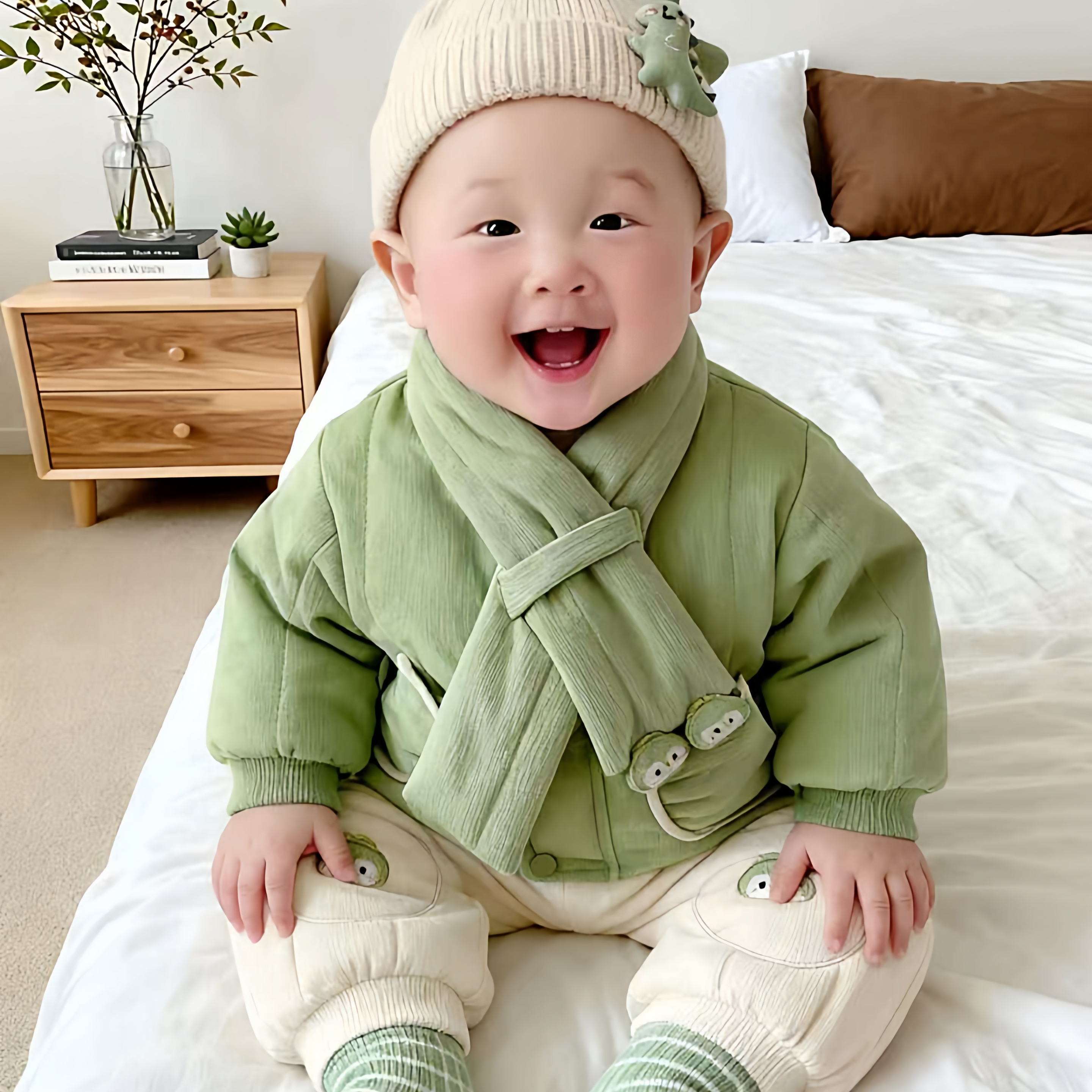 休闲婴儿外穿棉服棉裤套装外套秋冬季装男童女宝宝保暖裤子两件套