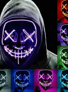 【限时促销】圣诞节LED抖音黑色鬼脸荧光V字恐怖吓人闪光发光面具