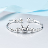 925纯银手链女公主kitty玉贵狗儿童小孩宝宝卡通实心日韩版 银镯子